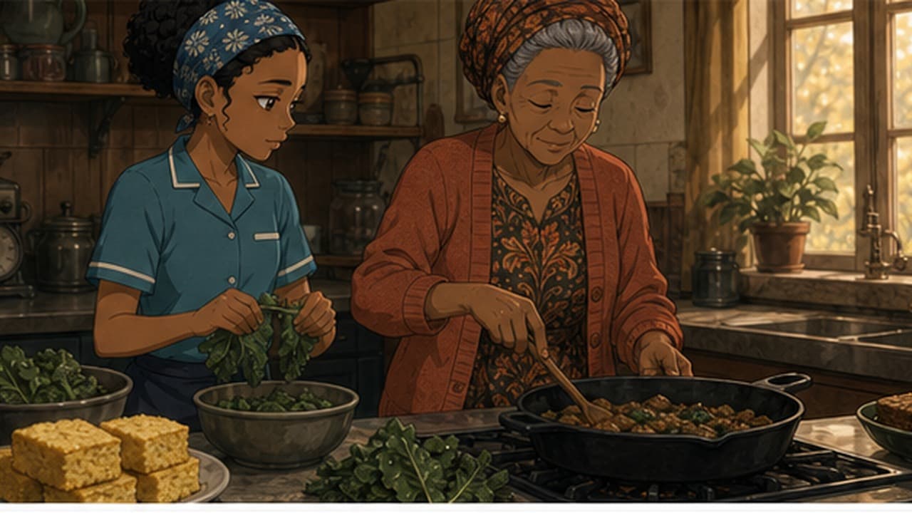 Grandma Odessa cooking in her warm kitchen